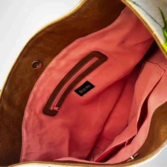 BUENO Embroidered Butterfly Large Tote‎ With Leather Straps and Bottom | EUC - Picture 8 of 10